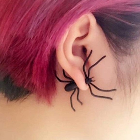 Jewelry - Halloween  Earrings Black Spider Ear Studs Horror